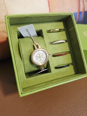 Tory Burch Gold Watch with Interchangeable Colored Bands